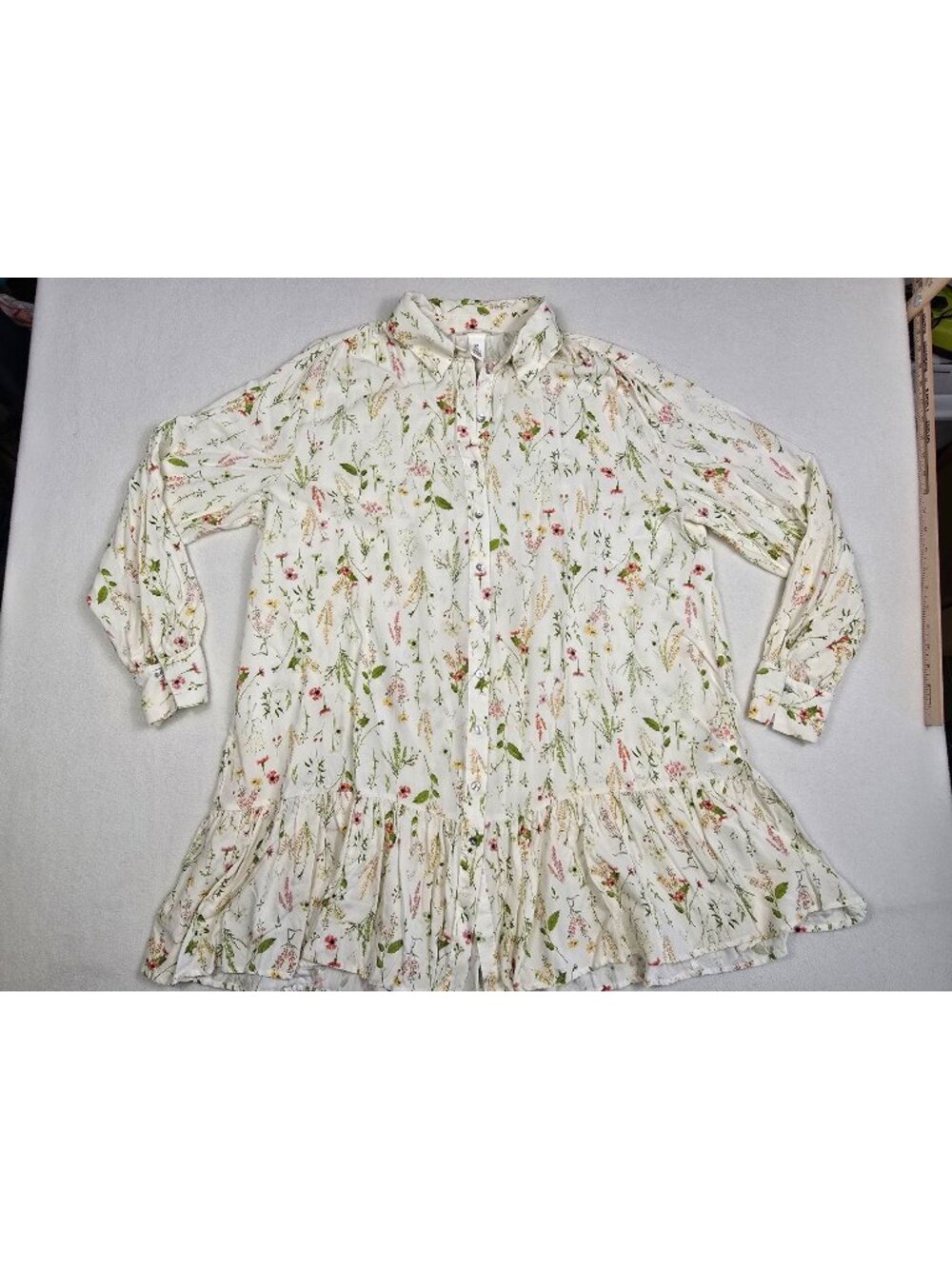 H&M Womens Floral Peplum Blouse Tunic Dress M Long Sleeve Cottagecore